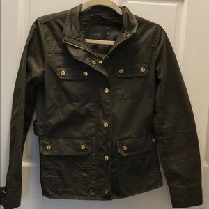 Olive Green canvas rain jacket with gold details